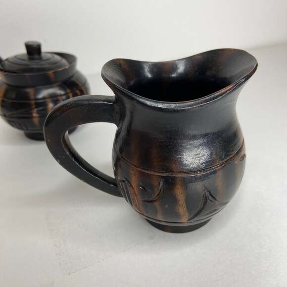 Vintage Wooden Handcarved Cream & Sugar Dishes - Picture 3 of 6